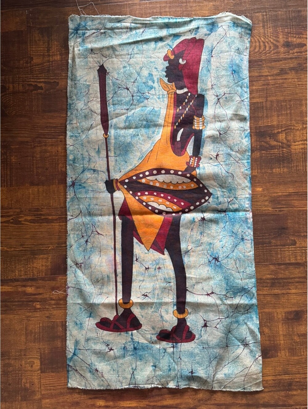 Vintage African Batik Maasai Warrior Wall Hanging Cotton Textile Kenya Tanzania